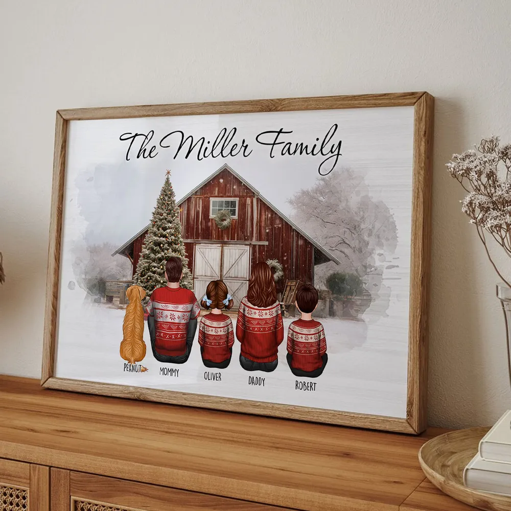 Custom Christmas Family Portrait with House Personalized Poster, House Warming Gift