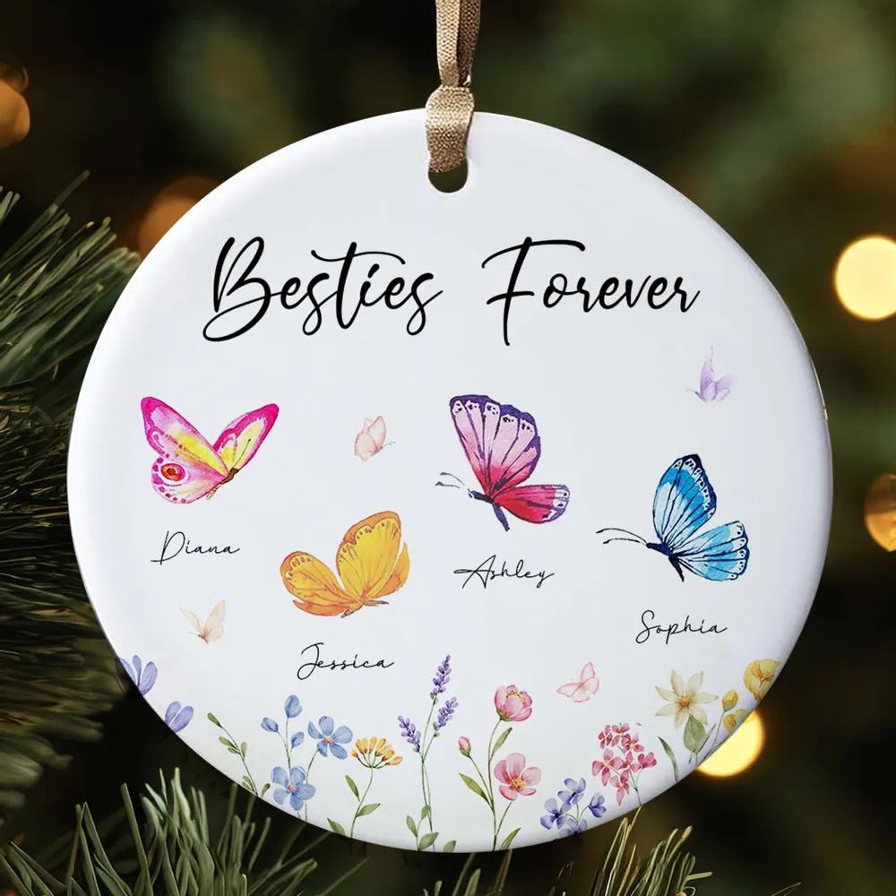 Besties Sisters Grandma Mom Beautiful Butterflies Personalized Circle Ornament