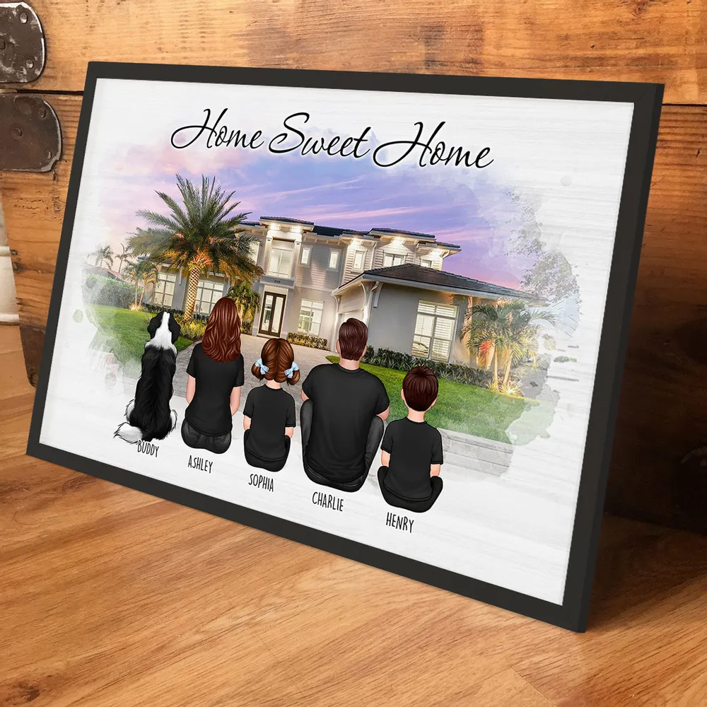 Custom Christmas Family Portrait with House Personalized Poster, House Warming Gift