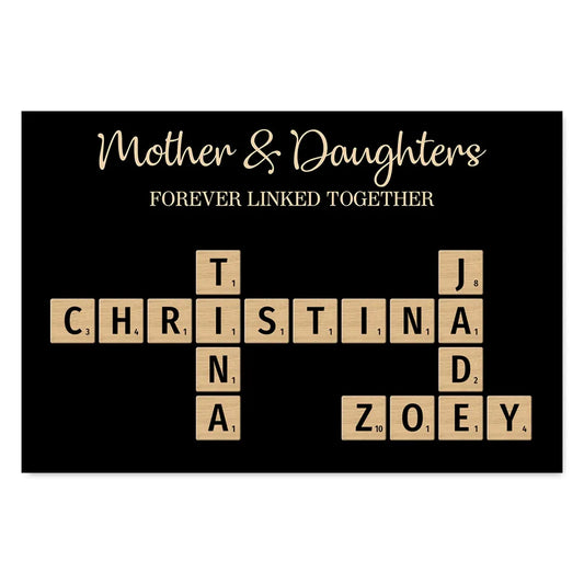 Mom & Dad & Sons & Daughters Forever Linked Together Puzzle Crossword Personalized Poster, Gift For Family