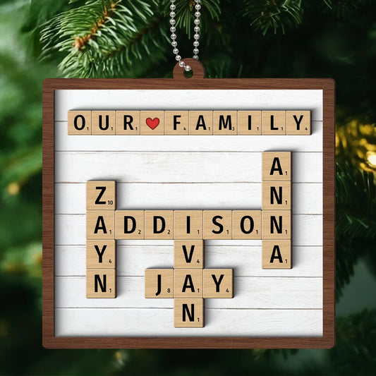 Our Family Grandkids Crossword Puzzle Art Personalized Wooden Ornament