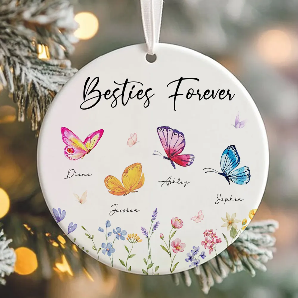 Besties Sisters Grandma Mom Beautiful Butterflies Personalized Circle Ornament