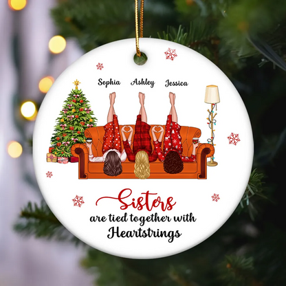 Sisters Are Tied Together With Heartstrings Personalized Ornament, Christmas Gift for Sisters, Siblings