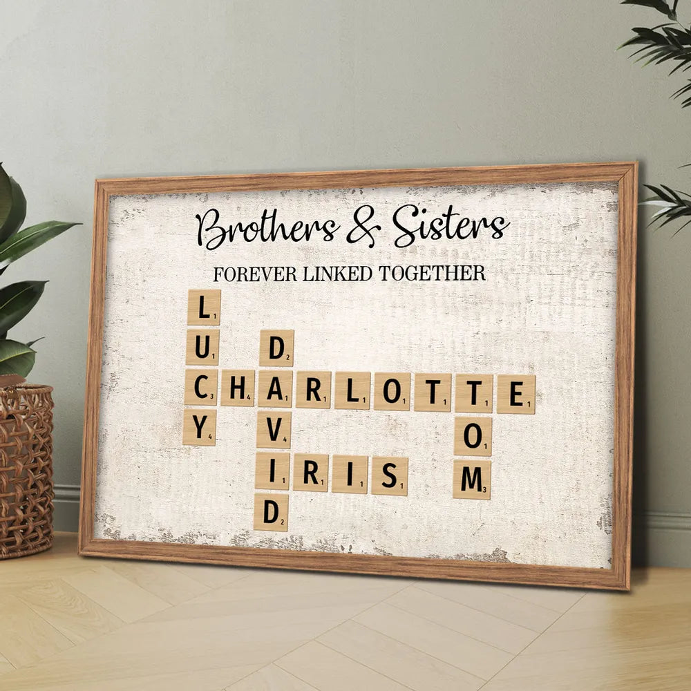 Brothers & Sisters Forever Linked Together Crossword Puzzle Art Personalized Poster, Gift For Brothers, Sisters, Siblings, Family