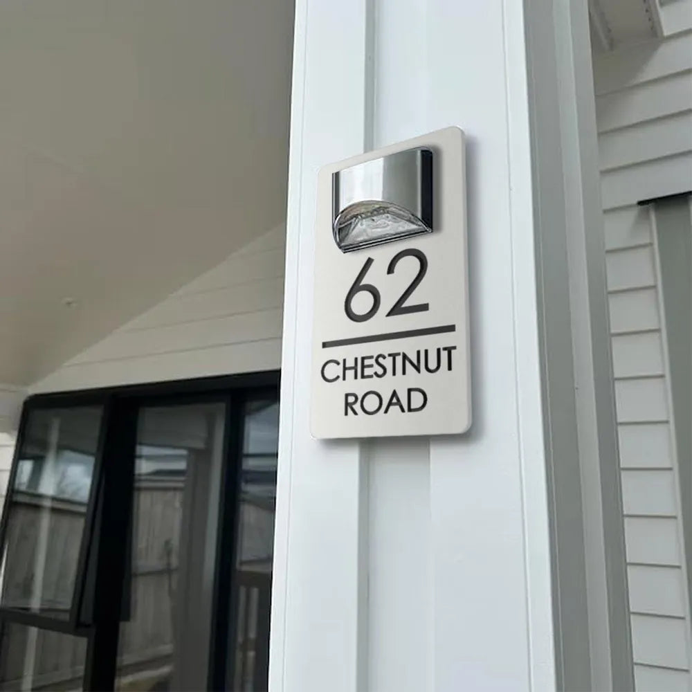 Modern Personalized House Number Address Sign With Waterproof Solar Powered LED Light