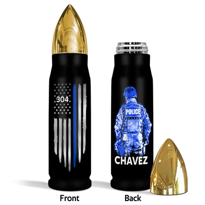 Police Thin Blue Line Personalized Bullet Tumbler, Appreciation Gift, Christmas Gift For Police Department, Police Officers