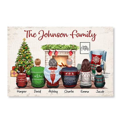 Christmas Family Back View Sitting Together At Fireplace Personalized Poster