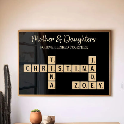 Mom & Dad & Sons & Daughters Forever Linked Together Puzzle Crossword Personalized Poster, Gift For Family