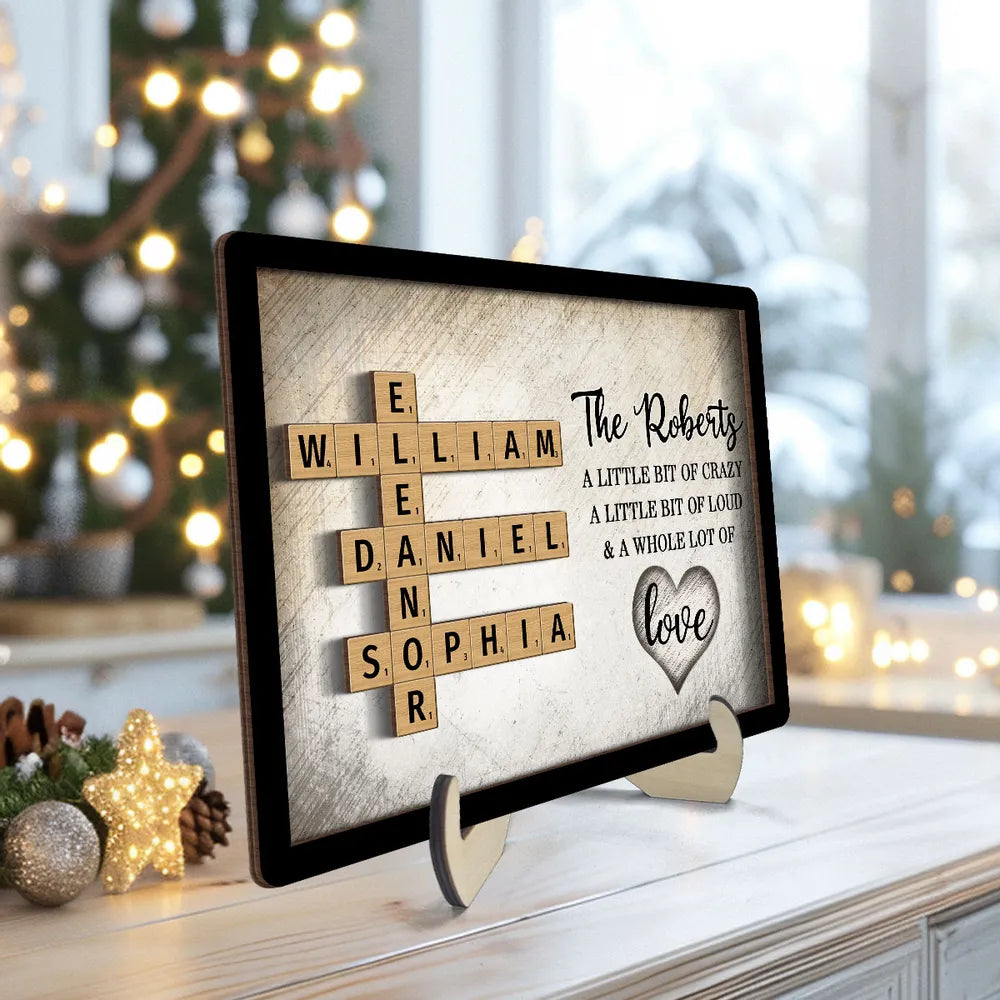 Family Whole Lot Of Love Crossword Puzzle Art - Captured In A Moment, Cherished For A Lifetime Personalized 2-Layered Wooden Plaque