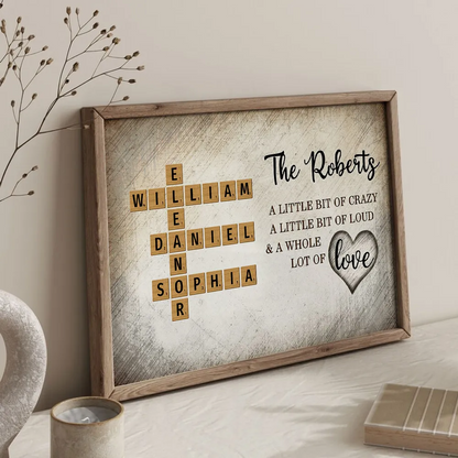 Family Whole Lot Of Love Crossword Puzzle Art - Captured In A Moment, Cherished For A Lifetime Personalized Poster