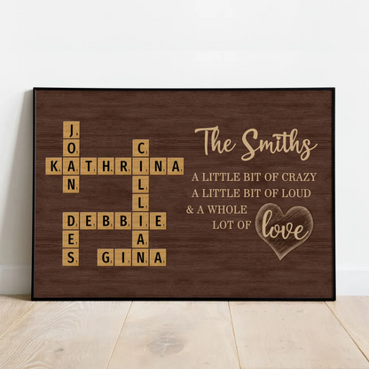 Family Whole Lot Of Love Crossword Puzzle Art - Captured In A Moment, Cherished For A Lifetime Personalized Poster