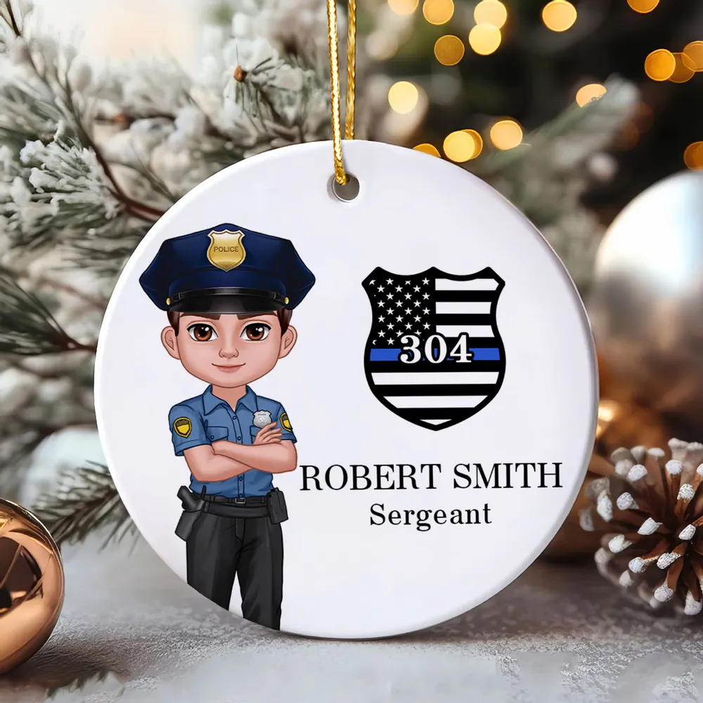 Police Christmas - Personalized Circle Acrylic Ornament