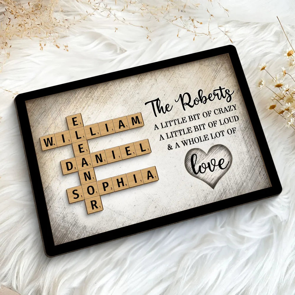 Family Whole Lot Of Love Crossword Puzzle Art - Captured In A Moment, Cherished For A Lifetime Personalized 2-Layered Wooden Plaque