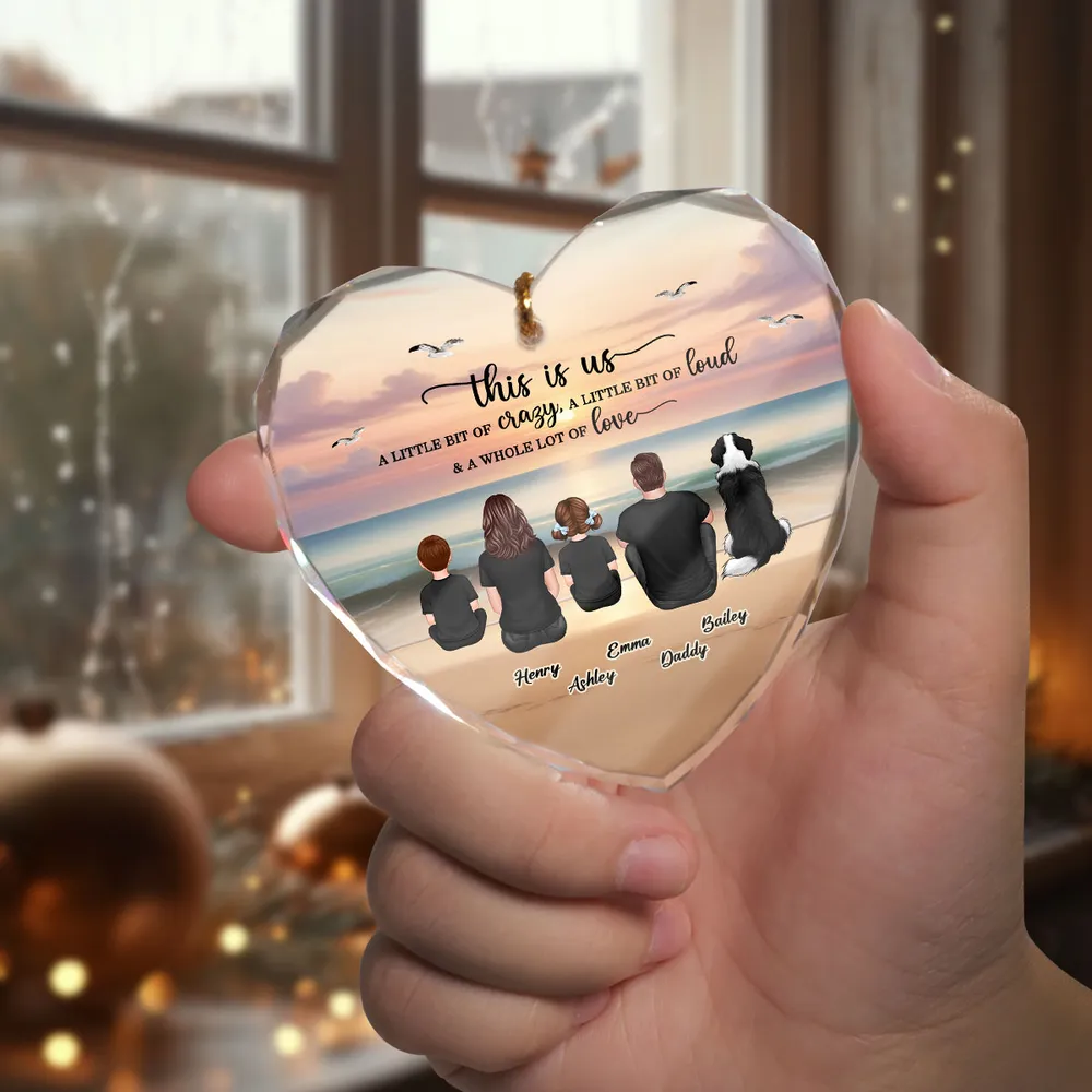 Family Sitting Back View Retro Vintage Beach Landscape Personalized Heart Ornament