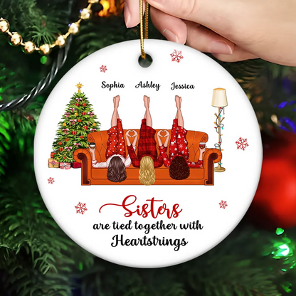 Sisters Are Tied Together With Heartstrings Personalized Ornament, Christmas Gift for Sisters, Siblings