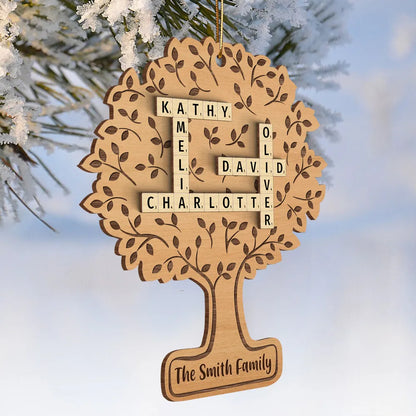 Family Tree Of Life Crossword Wood Ornament, Personalized Family Wood Ornament