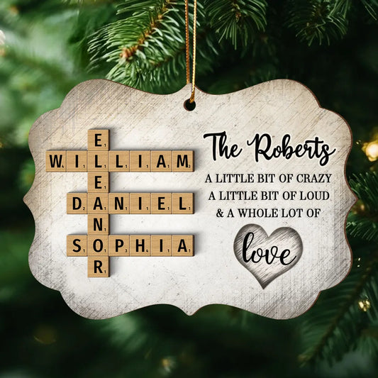 Family Whole Lot Of Love Crossword Puzzle Art - Captured In A Moment, Cherished For A Lifetime Personalized Wooden Ornament