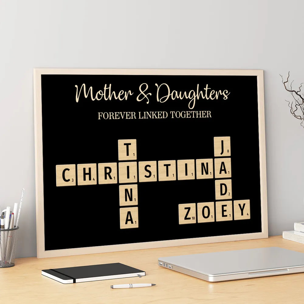 Mom & Dad & Sons & Daughters Forever Linked Together Puzzle Crossword Personalized Poster, Gift For Family