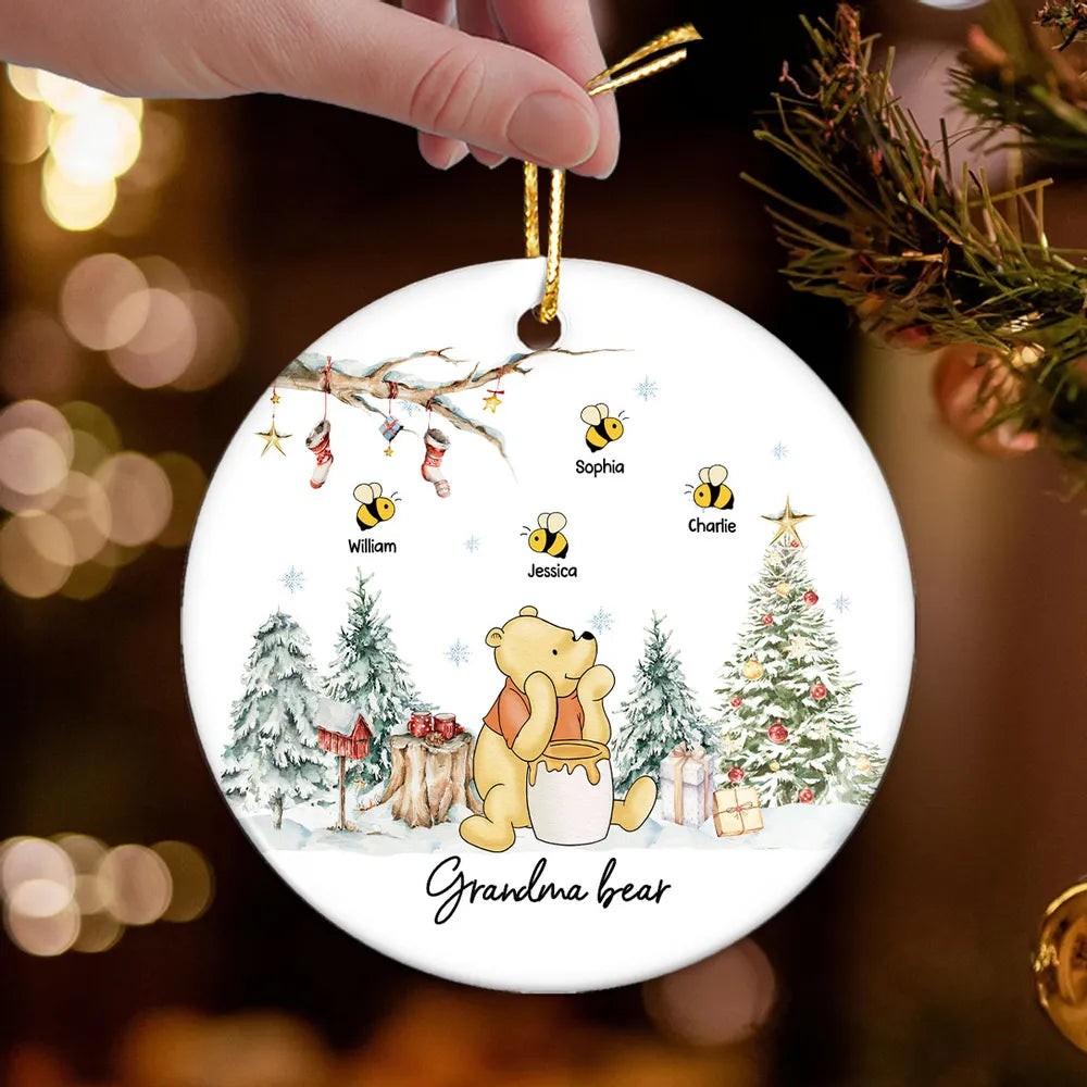 Grandma Bear Cute Grandkids Names Personalized Circle Ceramic Ornament, Christmas Gift