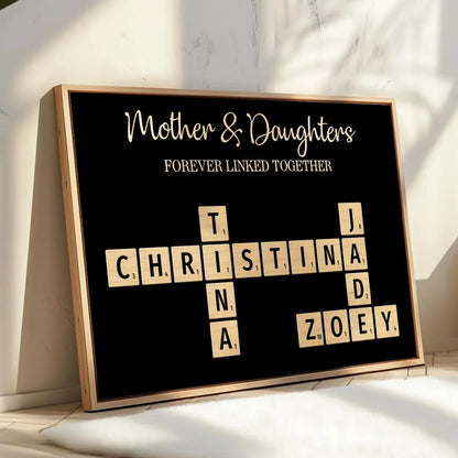 Mom & Dad & Sons & Daughters Forever Linked Together Puzzle Crossword Personalized Poster, Gift For Family