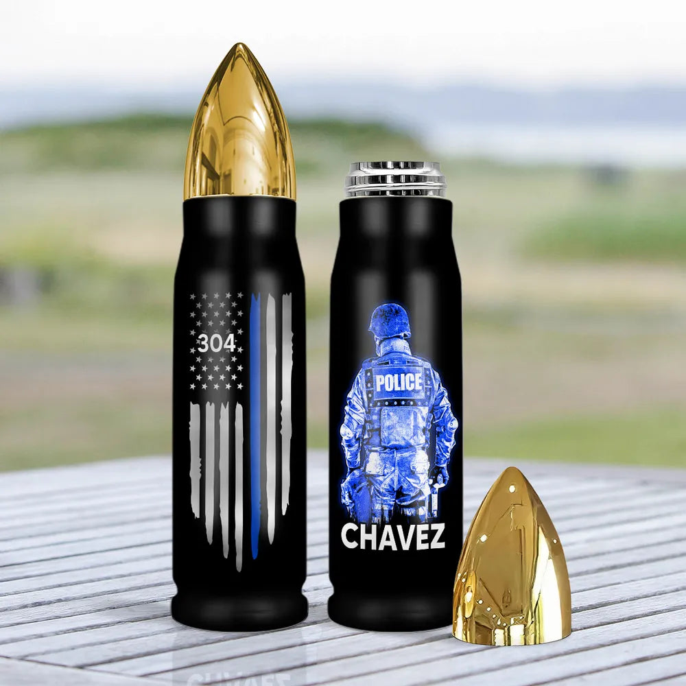 Police Thin Blue Line Personalized Bullet Tumbler, Appreciation Gift, Christmas Gift For Police Department, Police Officers