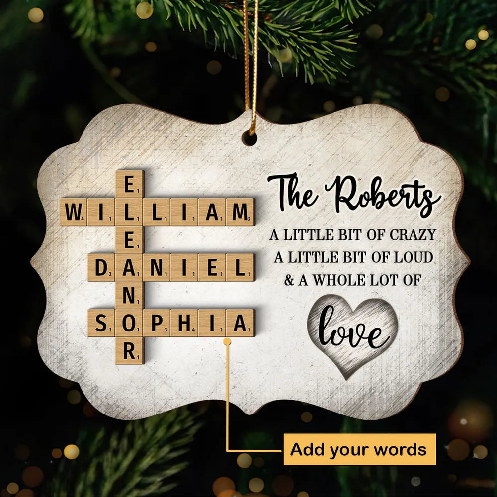 Family Whole Lot Of Love Crossword Puzzle Art - Captured In A Moment, Cherished For A Lifetime Personalized Wooden Ornament