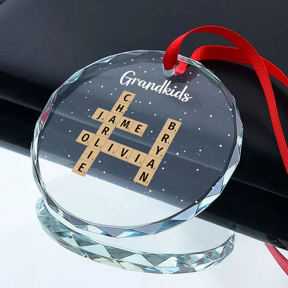 Grandkids Crossword Puzzle Art Personalized Glass Ornament, Christmas Gift For Grandma, Gift For Mom