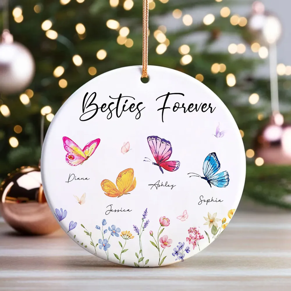 Besties Sisters Grandma Mom Beautiful Butterflies Personalized Circle Ornament