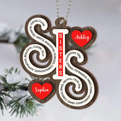 Sister Christmas Wooden Ornament 2024 Personalized Gifts for Sisters, Best Friends, Siblings