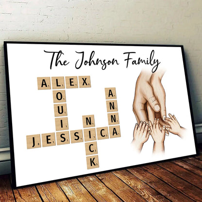 Family Hands In Hands Crossword Puzzle Art Created In A Moment Treasured Forever Personalized Poster