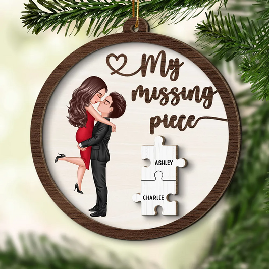 My Missing Piece Couple Hugging Kissing Personalized Wooden Ornament