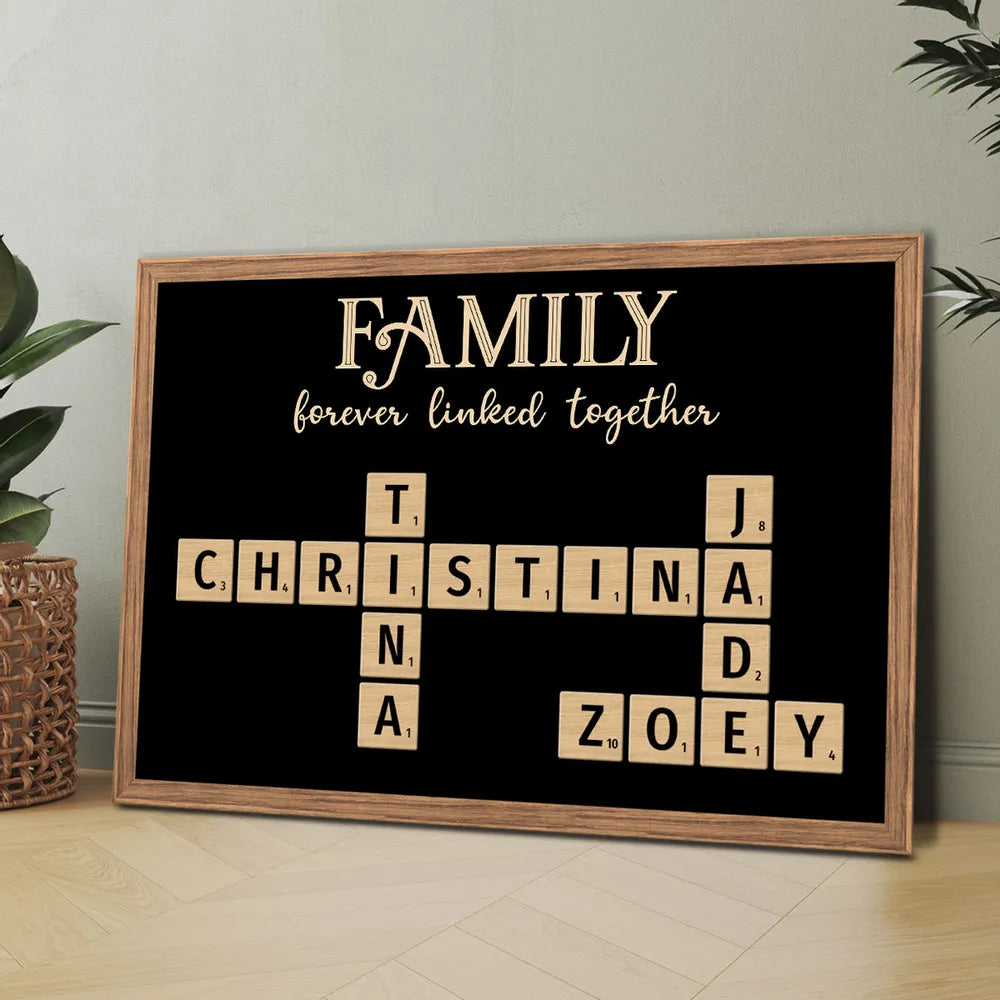 Family Forever Linked Together Crossword Puzzle Personalized Poster, Gift For Large Family, Parent, Grandparents, Siblings, Brothers, Sisters
