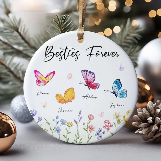 Besties Sisters Grandma Mom Beautiful Butterflies Personalized Circle Ornament