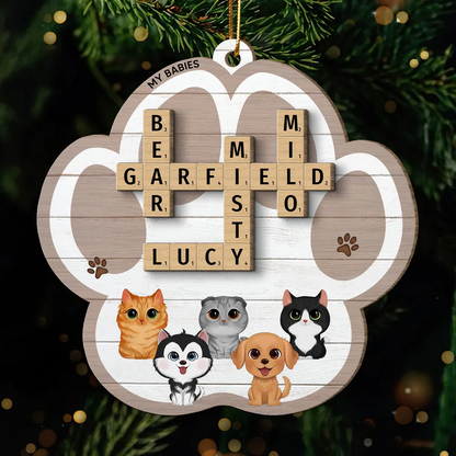 My Babies Dog Cat Crossword Puzzle Art Personalized Paw Shaped Wooden Ornament