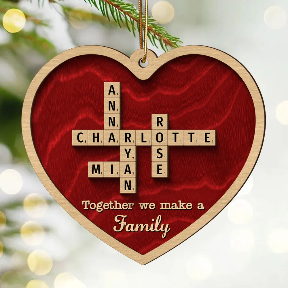 Together We Make A Family Crossword Puzzle Art Personalized Wooden Ornament, Christmas Gift For Husband Daughter Son