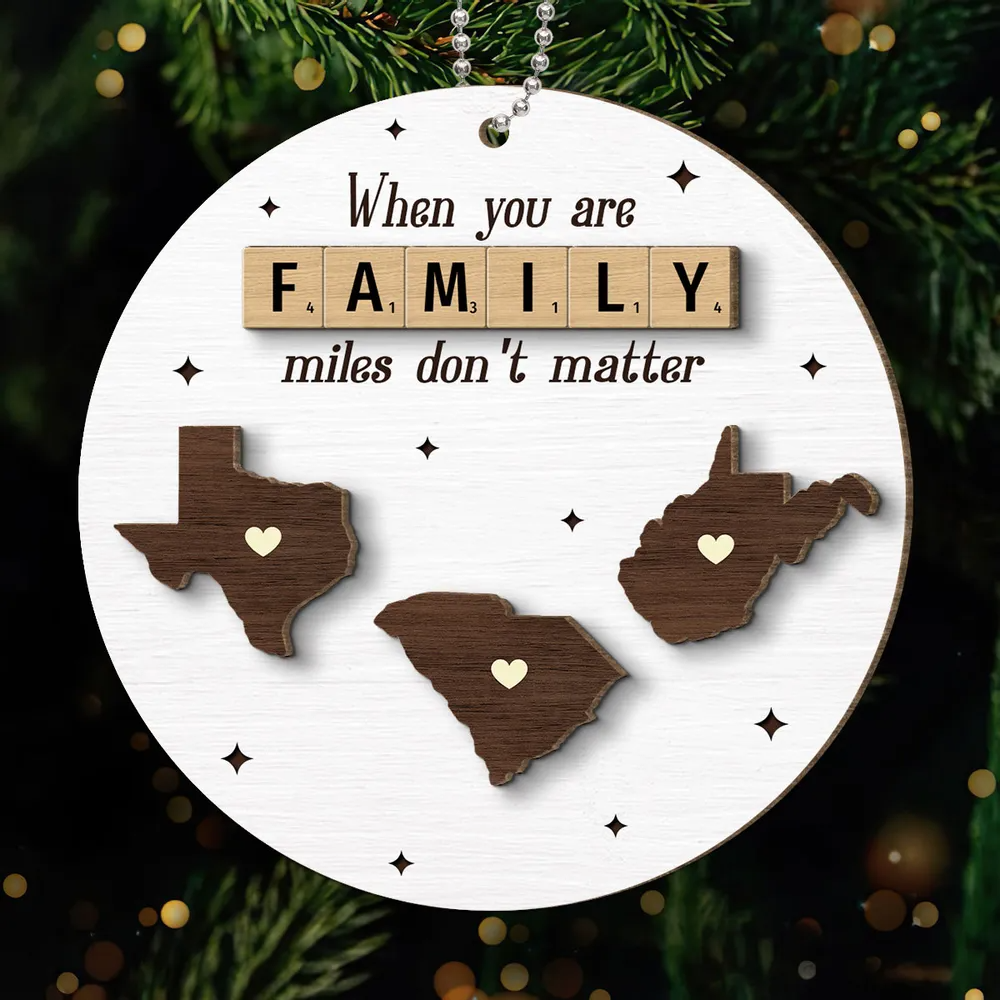 Long Distance Relationship Family Couple Siblings Besties State Map Personalized Wooden Ornament