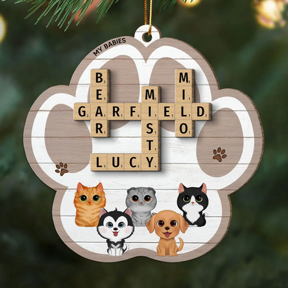 My Babies Dog Cat Crossword Puzzle Art Personalized Paw Shaped Wooden Ornament