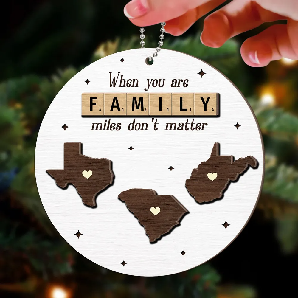 Long Distance Relationship Family Couple Siblings Besties State Map Personalized Wooden Ornament