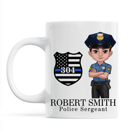 Police Thin Blue Line Personalized Mug, Appreciation Gift, Christmas Gift For Colleagues, Boss, Police Officers, Sheriff, Deputy Sheriff