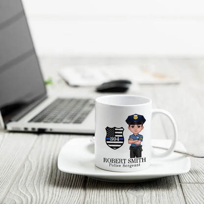 Police Thin Blue Line Personalized Mug, Appreciation Gift, Christmas Gift For Colleagues, Boss, Police Officers, Sheriff, Deputy Sheriff