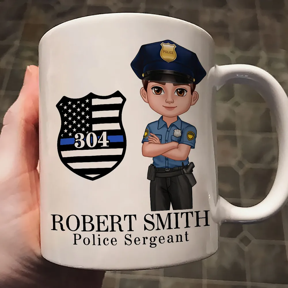 Police Thin Blue Line Personalized Mug, Appreciation Gift, Christmas Gift For Colleagues, Boss, Police Officers, Sheriff, Deputy Sheriff