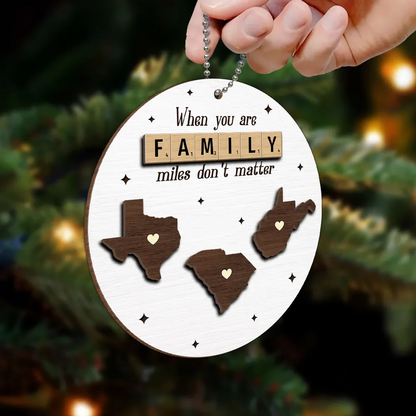 Long Distance Relationship Family Couple Siblings Besties State Map Personalized Wooden Ornament