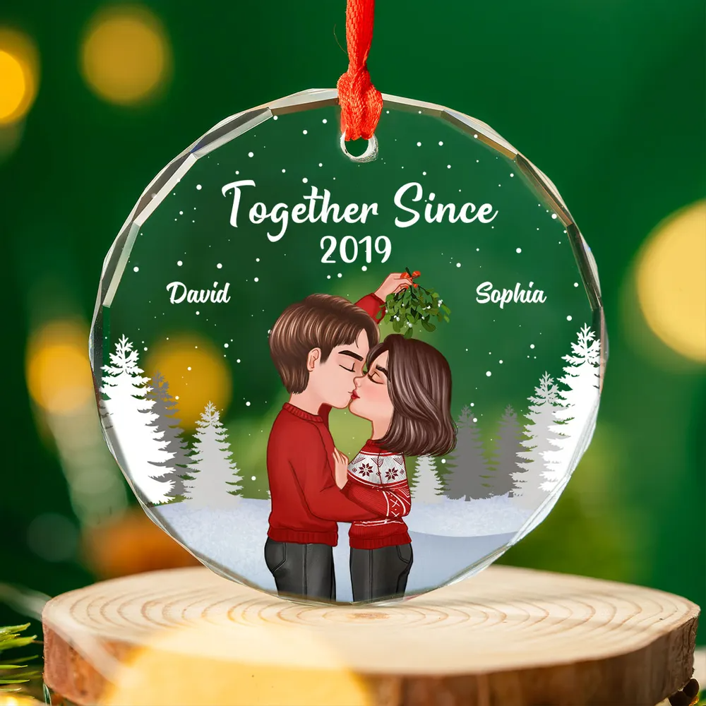 Couple Kissing Under Mistletoe Christmas Night Personalized Acrylic Ornament