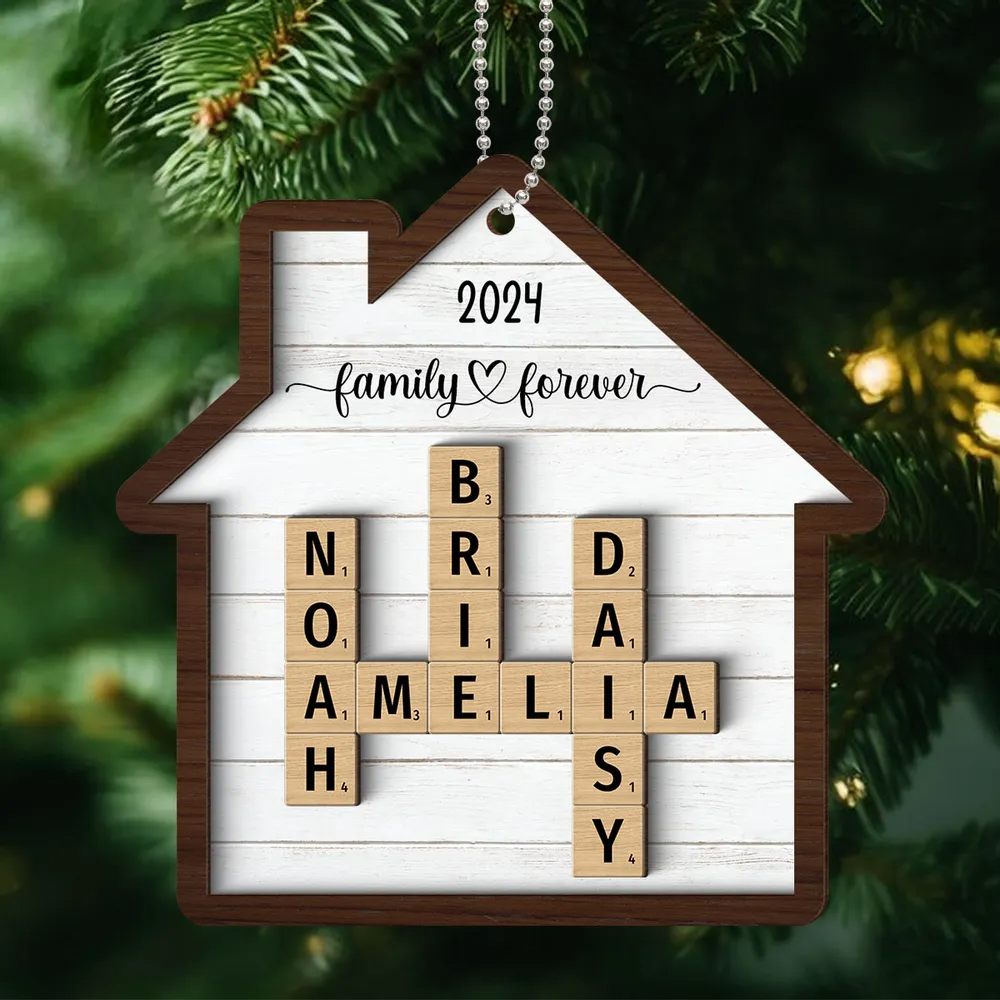 Family Crossword Puzzle Art Personalized House Shaped Ornament