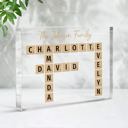 Family Crossword Art Created In A Moment Treasured Forever Personalized Horizontal Acrylic Block Plaque