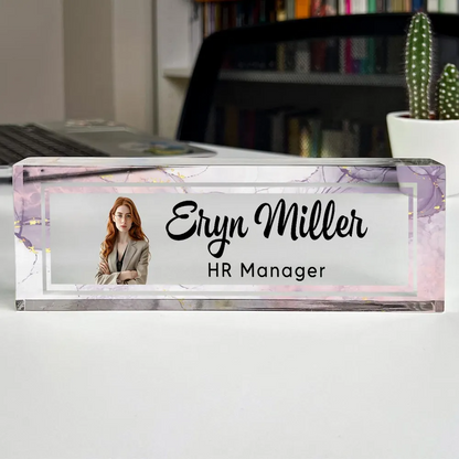 Marble Design Personalized Acrylic Desk Name Plate, Office Desk Decor, Gift For Boss, PhD, Teacher, Colleagues, Coworkers