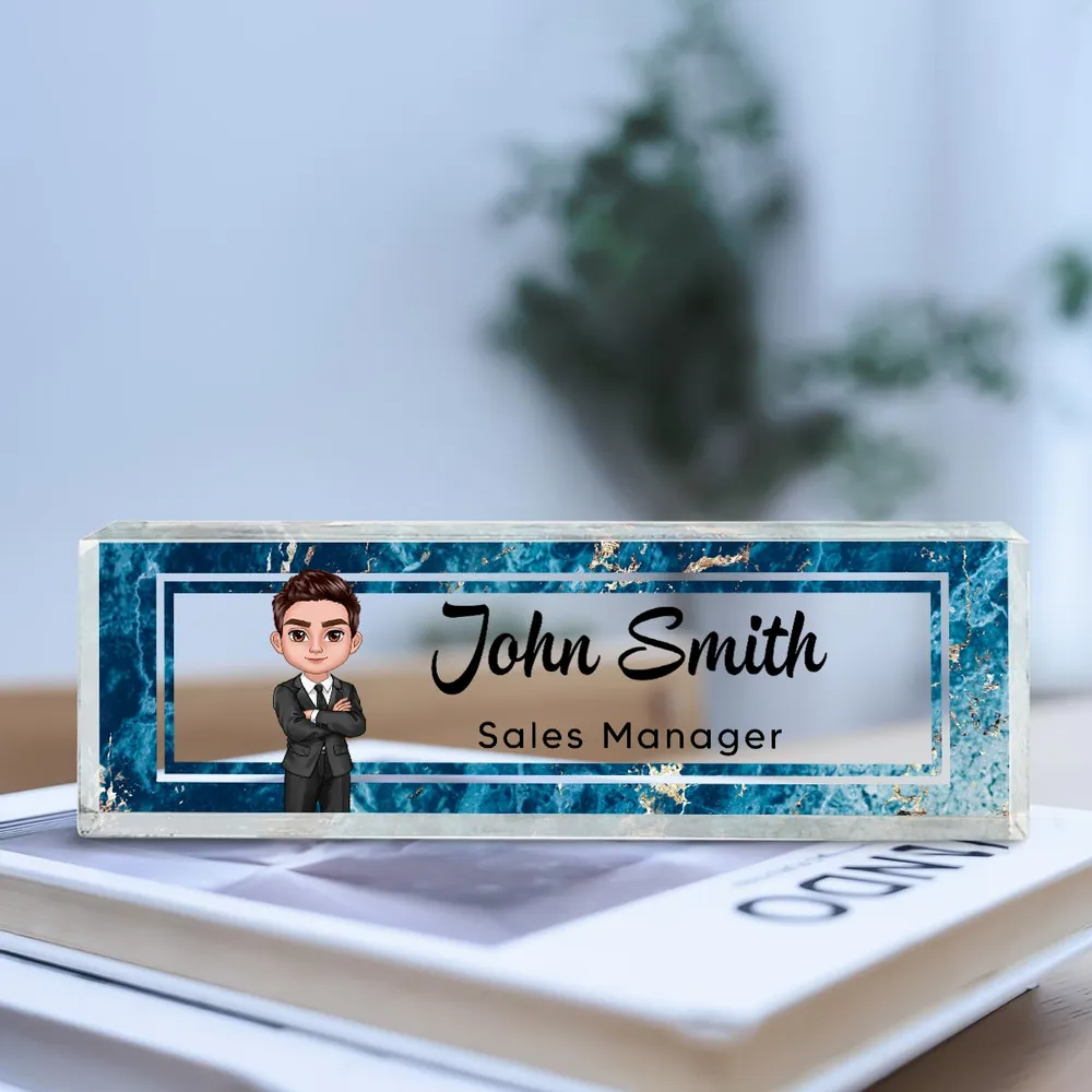 Marble Design Personalized Acrylic Desk Name Plate, Office Desk Decor, Gift For Boss, PhD, Teacher, Colleagues, Coworkers