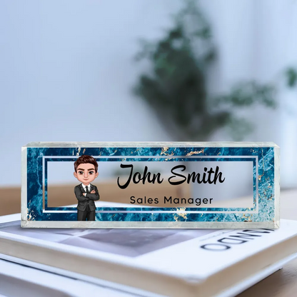 Marble Design Personalized Acrylic Desk Name Plate, Office Desk Decor, Gift For Boss, PhD, Teacher, Colleagues, Coworkers