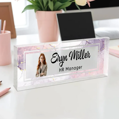 Marble Design Personalized Acrylic Desk Name Plate, Office Desk Decor, Gift For Boss, PhD, Teacher, Colleagues, Coworkers