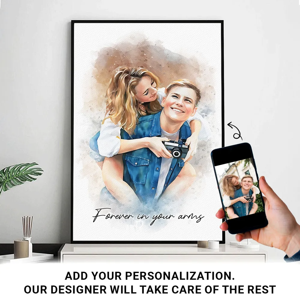 Watercolor Couple Portrait from Photo, Custom Wedding Anniversary Christmas Gift for Wife Husband Parents, Engagement Gift for Friend, Unique Wall Art